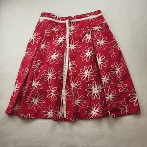Zero Zero Short Red Skirt White Floral Design Zipper Closure Women's Size M